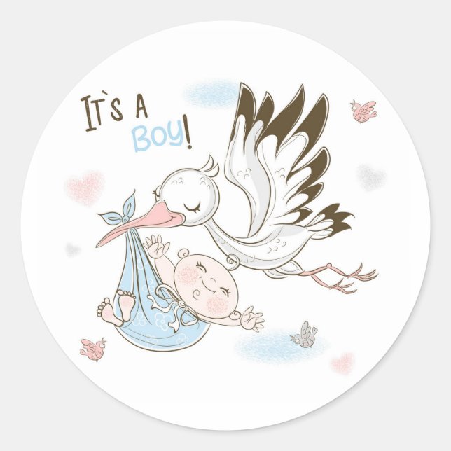 Sticker Rond It’s a Boy Stork and Baby (Devant)