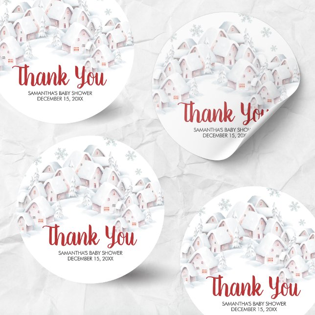 Sticker Rond It Takes a Village Baby Shower (It Takes a Village Winter Baby Shower Sticker)