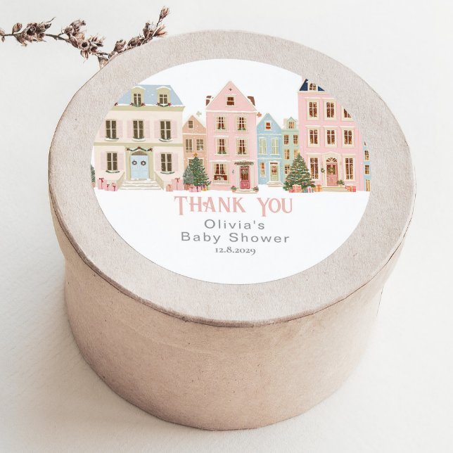 Sticker Rond It takes a Village Winter Pink Snow Thank you (Créateur téléchargé)