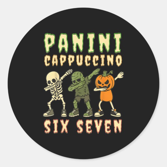 Sticker Rond Italian Brainrot Halloween Panini Cappuccino Six S (Devant)