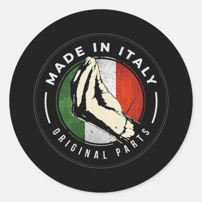 Sticker Rond Italian Flag Made In Italy Hand Gesture Italia (Devant)