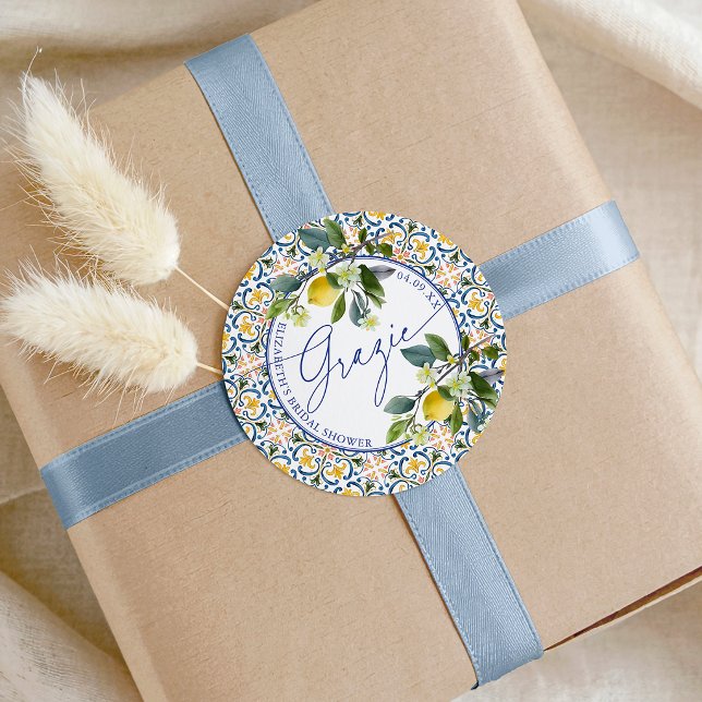 Sticker Rond Italian Lemon Bridal Shower Grazie (Italian Lemon Bridal Shower Grazie Classic Round Sticker)