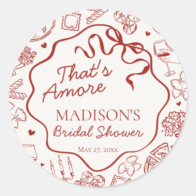 Sticker Rond Italian Pasta Thats Amore Bridal Shower Seal (Devant)