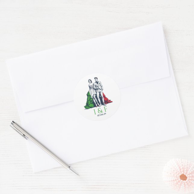 Sticker Rond Italie Mariage en couple (Enveloppe)