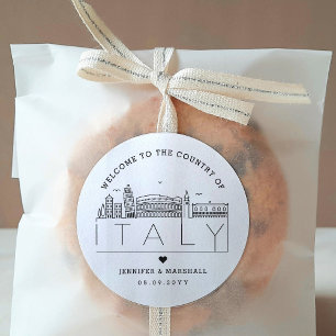 Sticker Rond Italie Skyline   Message de bienvenue du Mariage
