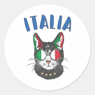 Sticker Rond Italie Soccer Chat Mascotte drapeau italien