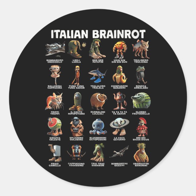 Sticker Rond Italien Cerveau Rot Italien Brainrot Mèmes Drôle _ (Devant)