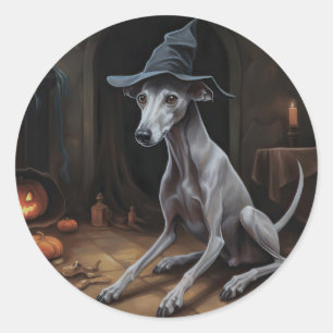 Sticker Rond Italien Greyhound Citrouille Halloween effrayant