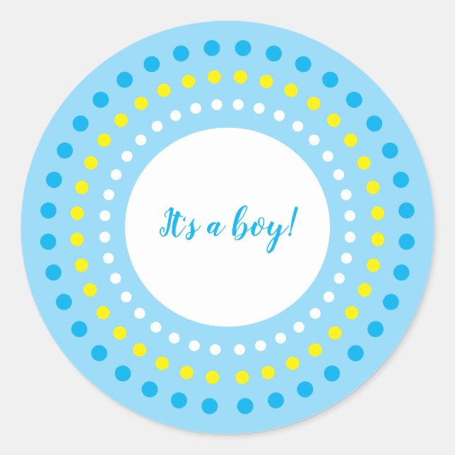 Sticker Rond "It's a Boy!" Blue & Yellow Polka Dots (Devant)