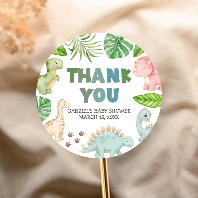 Sticker Rond It's a Boy Dinosaur Baby Shower  (Dinosaur Baby Shower Sticker)