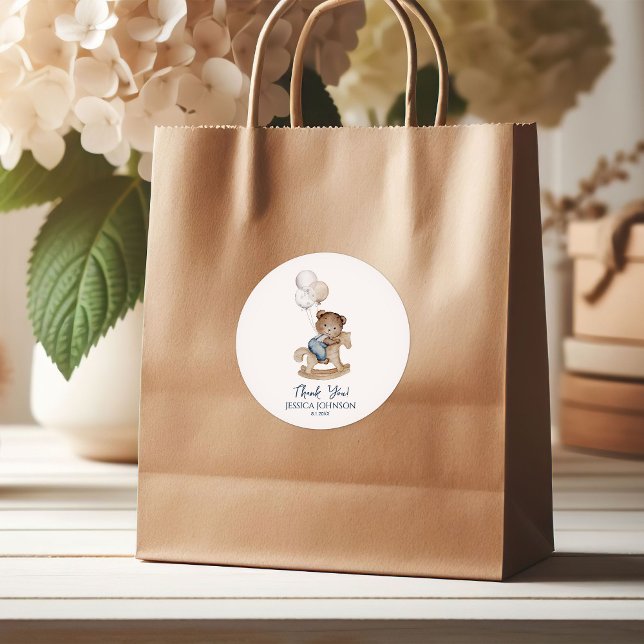 Sticker Rond It's a Boy Teddy Bear Balloons Baby Shower Welcome (Créateur téléchargé)