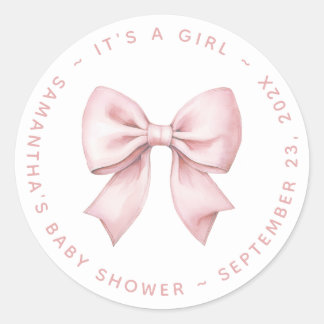 Sticker Rond It's a Girl Baby Shower Pink Bow