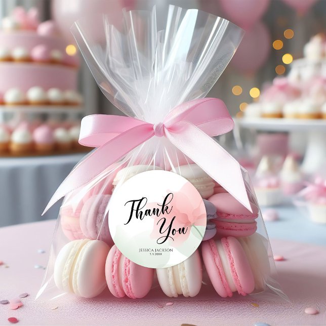 Sticker Rond It's a Girl Soft Blush Pink Flowers Thank You (Créateur téléchargé)