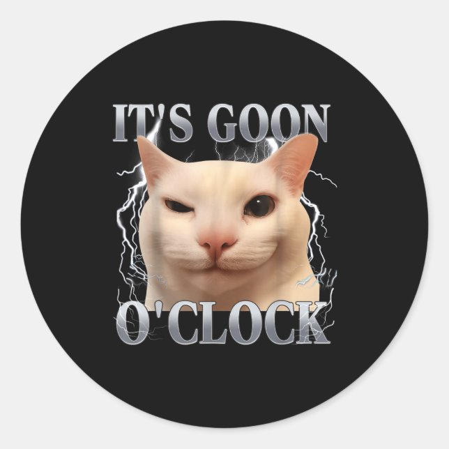 Sticker Rond It's Goon O'clock Funny Cat Meme Men Women Humor S (Devant)