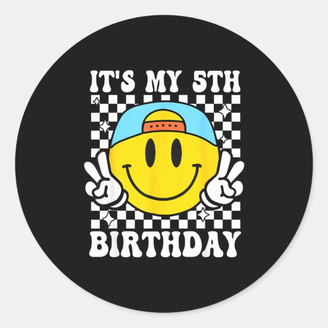 Sticker Rond It's My 5th Birthday 5 Years Old Boys Bruh I'm 5 F (Devant)