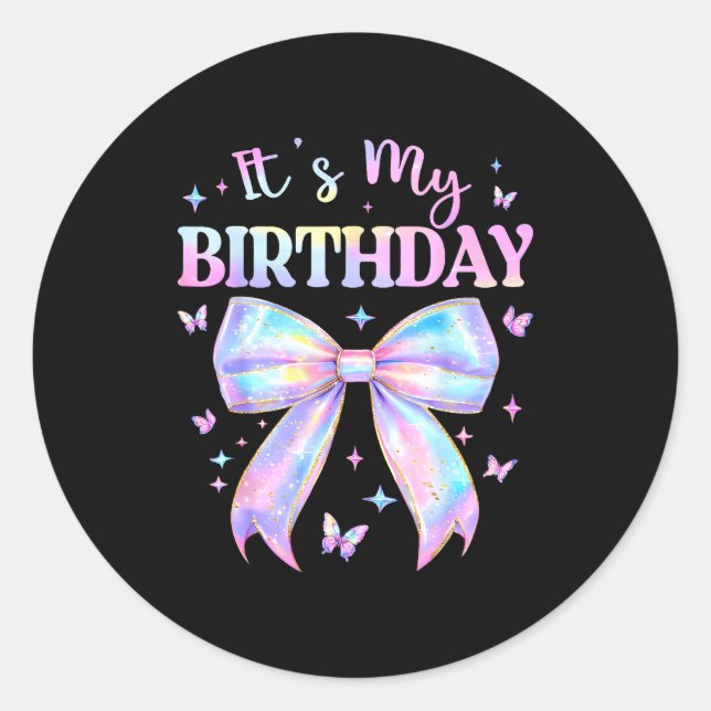 Sticker Rond It's My Birthday Tie Dye Coquette Bow Butterfly Bi (Devant)