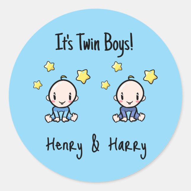 Sticker Rond It's Twin Boys!, Blue, Personalized Twin Babies  (Devant)