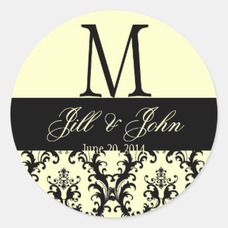 Sticker Rond Ivoire noir Mariage Monogramme Enregistrer Date Da
