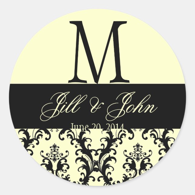 Sticker Rond Ivoire noir Mariage Monogramme Enregistrer Date Da (Devant)