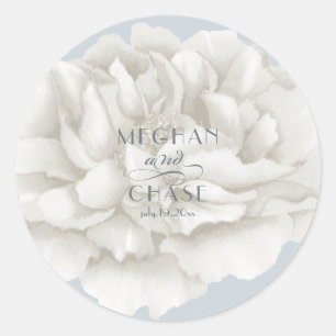 Sticker Rond ivoire Peony sur Dusty Blue