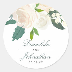 Sticker Rond Ivoory Dreams Rose et Feuille Mariage