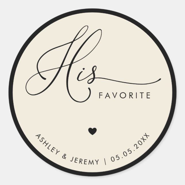 Sticker Rond Ivory & Black His Favorite Wedding Favor   (Devant)