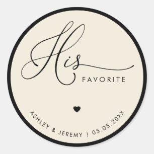 Sticker Rond Ivory & Black Son Favori Cadeau de Mariage  