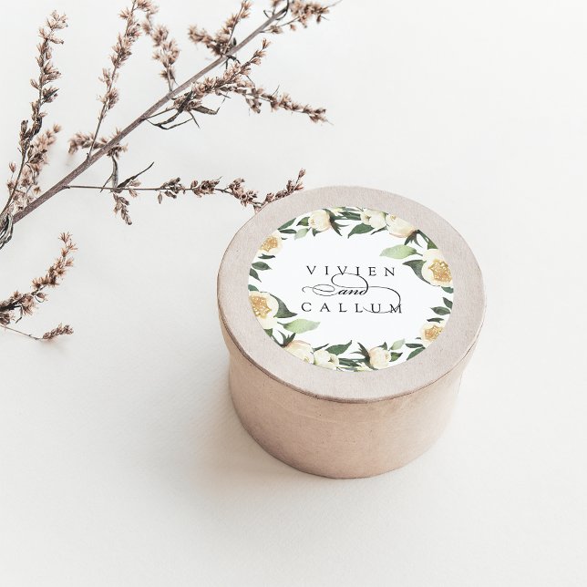 Sticker Rond Ivory Bloom | Mariage fleuri personnalisé (Créateur téléchargé)