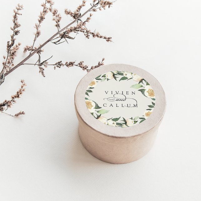 Sticker Rond Ivory Bloom | Mariage fleuri personnalisé (Créateur téléchargé)