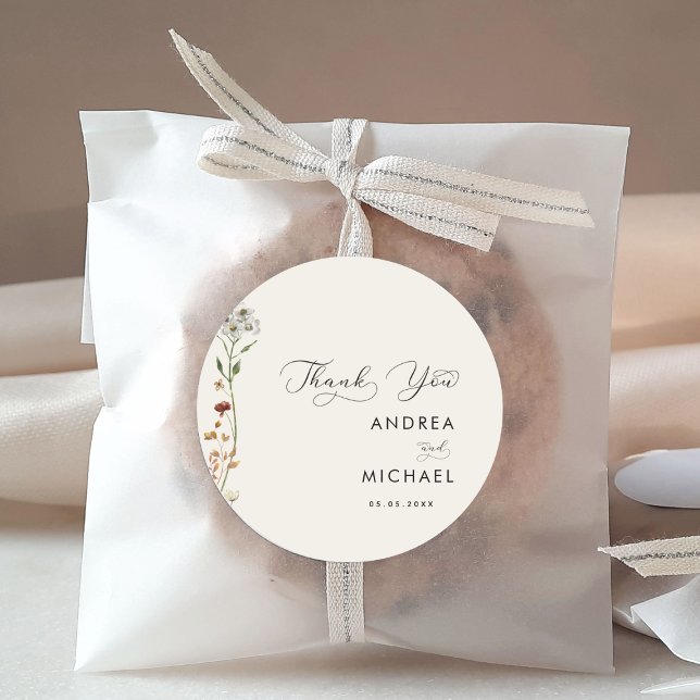 Sticker Rond Ivory Boho Fleur sauvage Merci Mariage de l'automn (Créateur téléchargé)