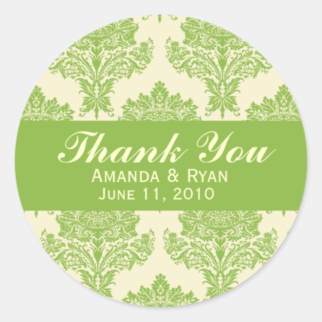 Sticker Rond Ivory & Chartreuse Damask Round Wedding Labels (Devant)
