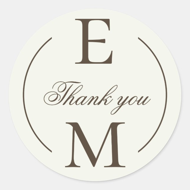 Sticker Rond Ivory Coffee Monogram Wedding Thank You (Devant)
