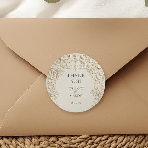 Sticker Rond Ivory Élégant Relief Mariage Remerciements