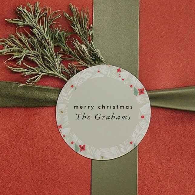 Sticker Rond Ivory Festive Botanique Fêtes (Ivory Festive Botanical Holiday Classic Round Sticker)