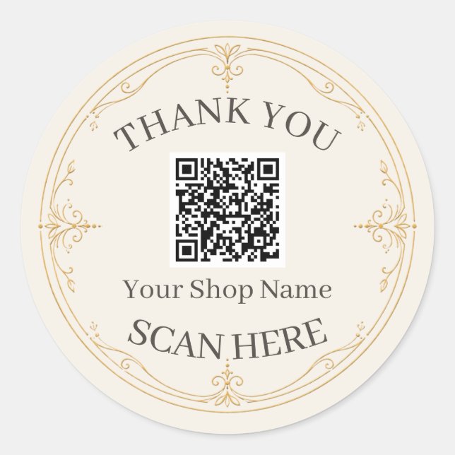 Sticker Rond Ivory Gold Petite Entreprise Code QR Merci  (Devant)