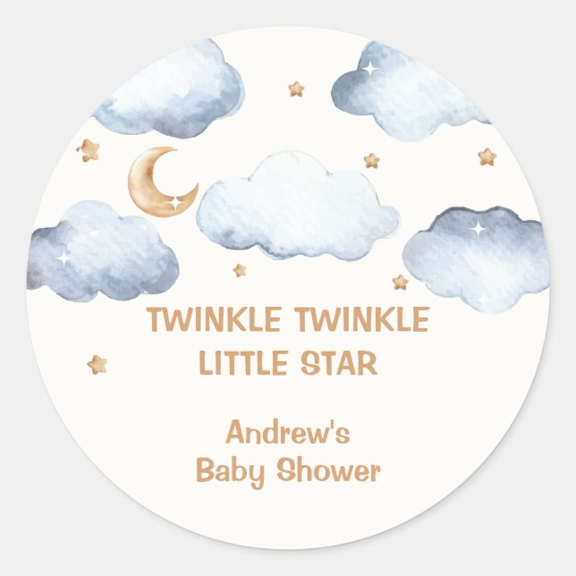 Sticker Rond Ivory Moon Stars Twinkle Boy Baby shower (Devant)
