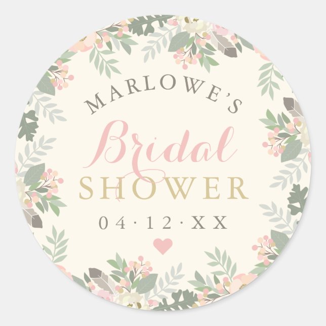 Sticker Rond Ivory Pink or Floral Boho Mariage Fête des mariées (Devant)