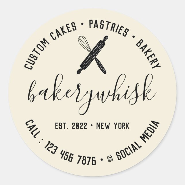 Sticker Rond Ivory Signature Whisk Ustensiles boulangerie Chef (Devant)