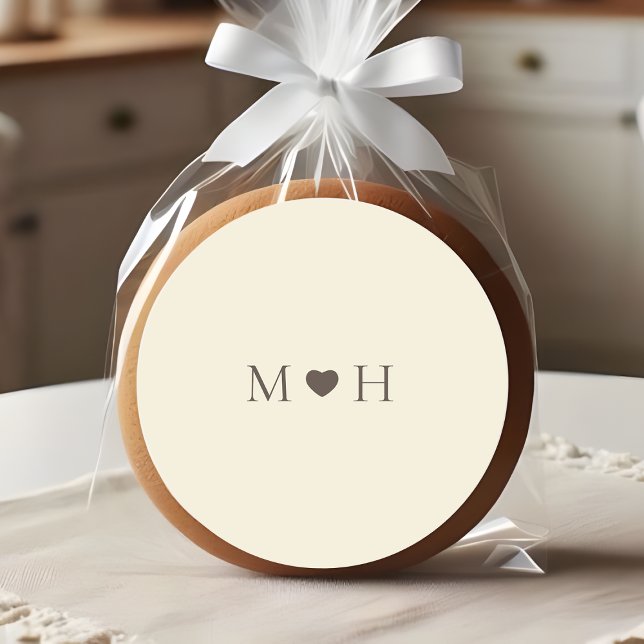 Sticker Rond Ivory Simple Monogram Heart Wedding Favor (Créateur téléchargé)