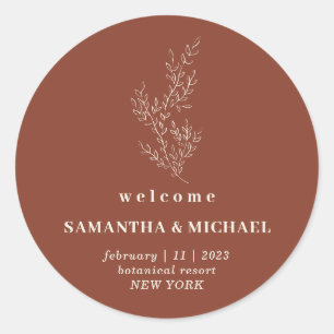 Sticker Rond Ivy Floral Terracotta Indie Bienvenue Mariage