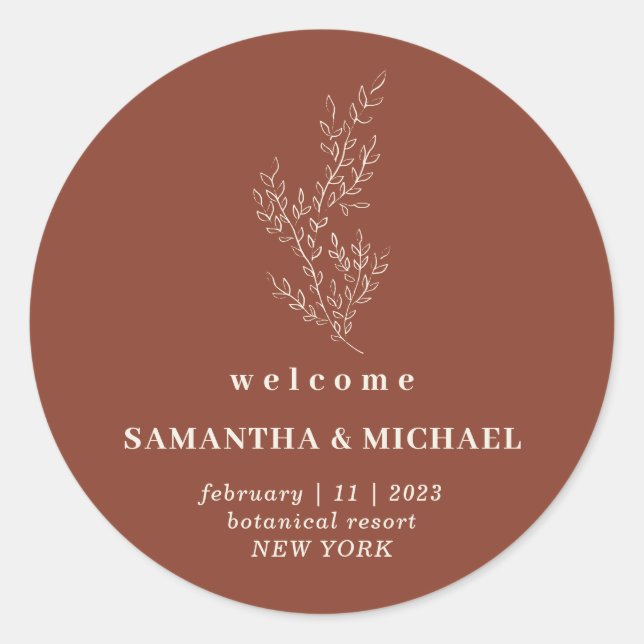 Sticker Rond Ivy Floral Terracotta Indie Mariage de bienvenue (Devant)