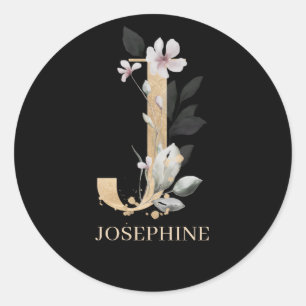 Sticker Rond J Monogram Floral Personnalisé
