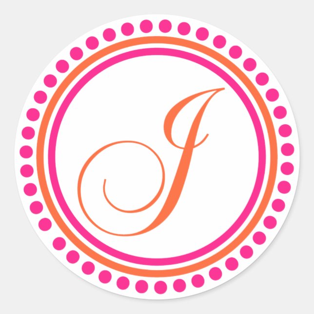 Sticker Rond J Monogramme (rose / cercle orange de points) (Devant)