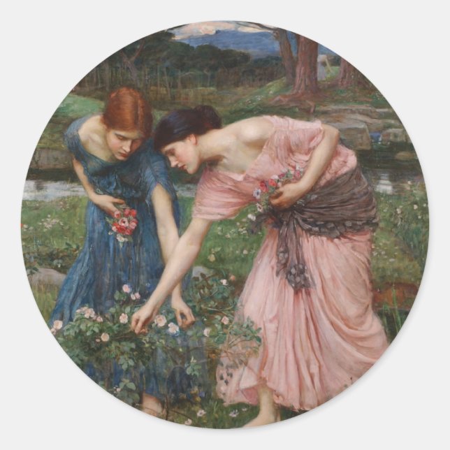 Sticker Rond J.W. Waterhouse Gather Ye Rosebuds (Devant)