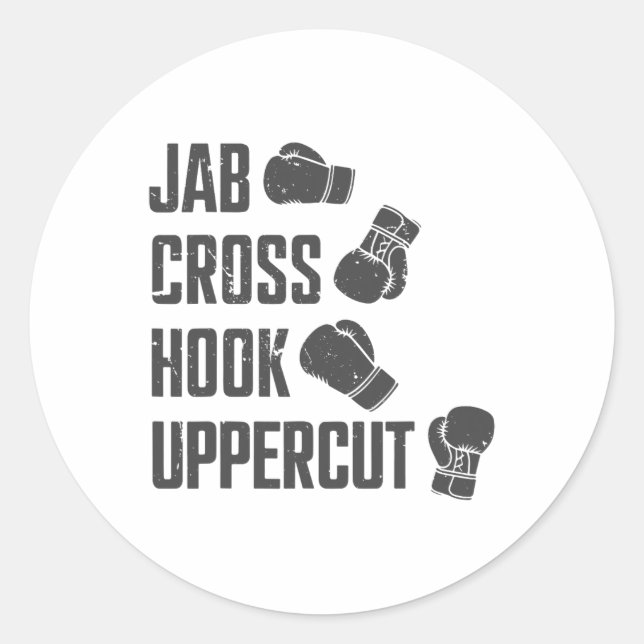 Sticker Rond Jab Cross Hook Uppercut Drôle de Coach de Boxe Ent (Devant)