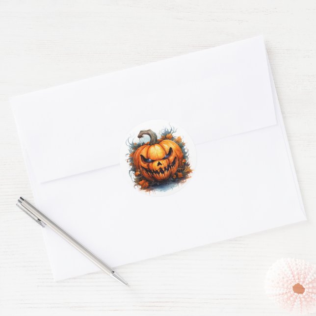 Sticker Rond Jack-O-Lantern déplaisant (Enveloppe)