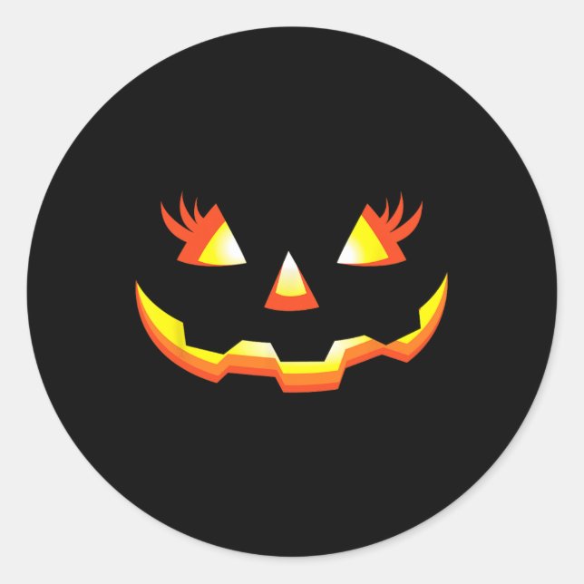 Sticker Rond Jack-o'-lantern Face Citrouille Eyelashes Hallowee (Devant)