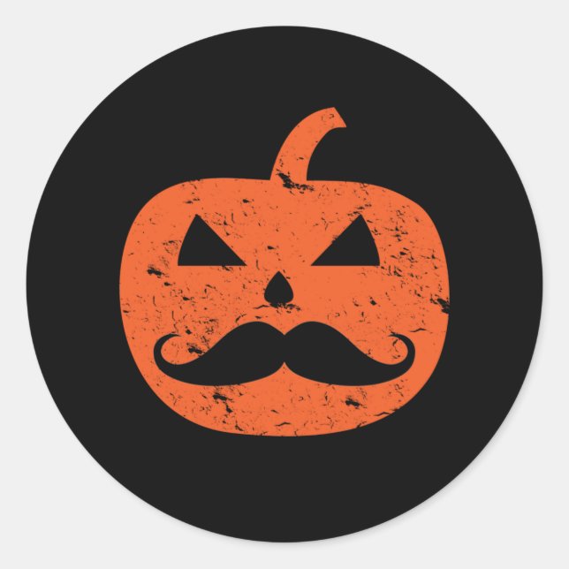 Sticker Rond Jack-o'-lantern Mustache Citrouille Funny Hallowee (Devant)