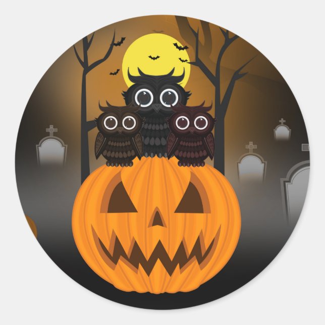Sticker Rond Jack-o'-lantern & Owls (Devant)