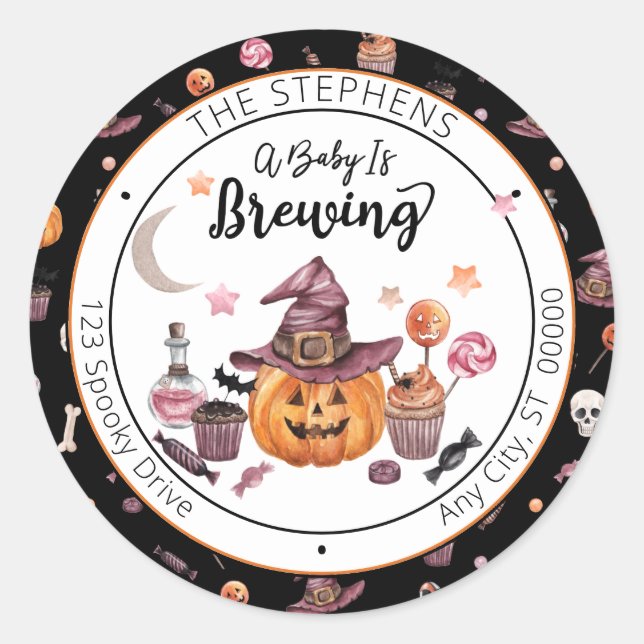 Sticker Rond Jack-O-Lantern Un Bébé Brasse Adresse de retour (Devant)